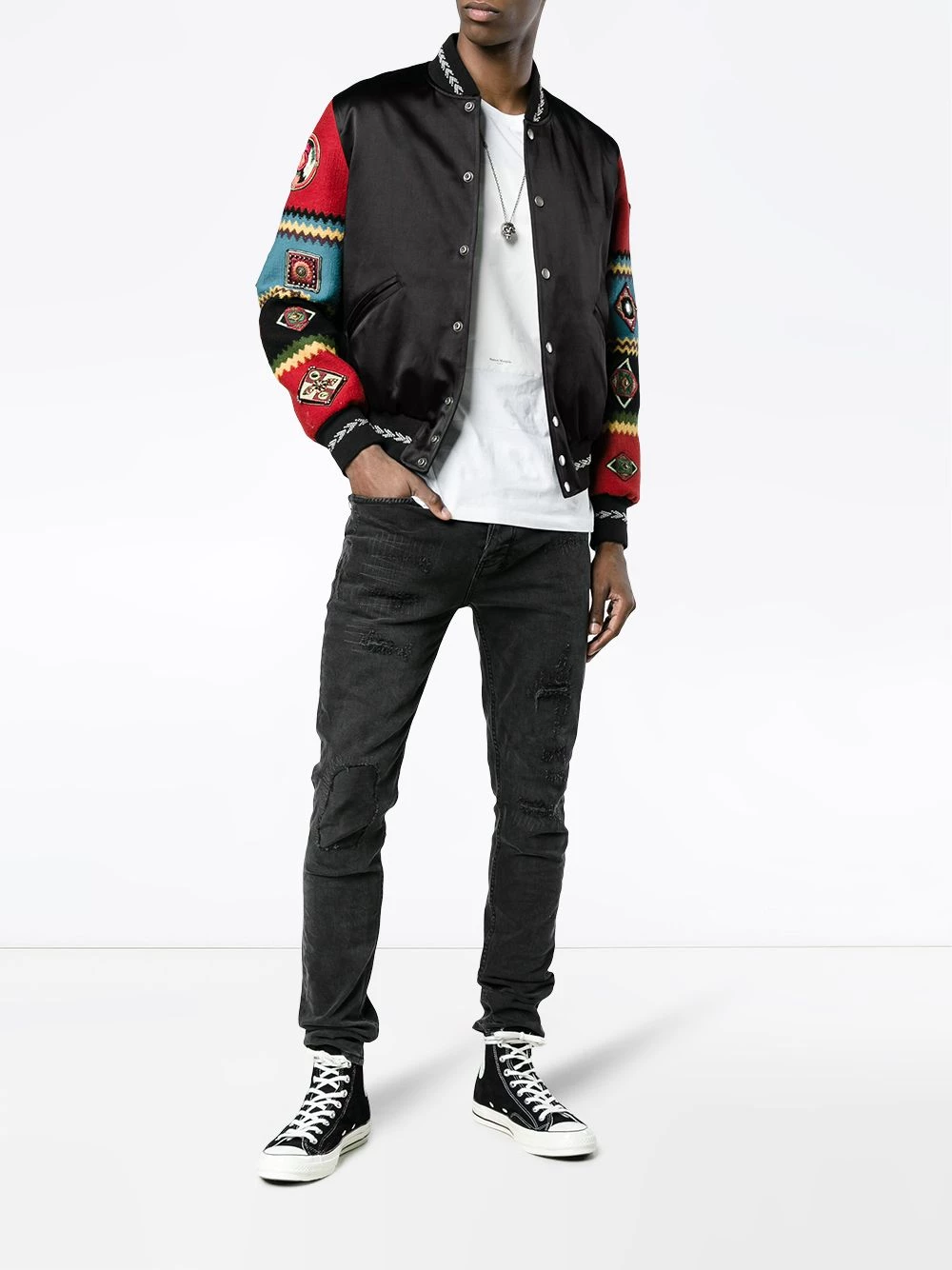 Saint Laurent Wool varsity jacket with embroidered sleeves