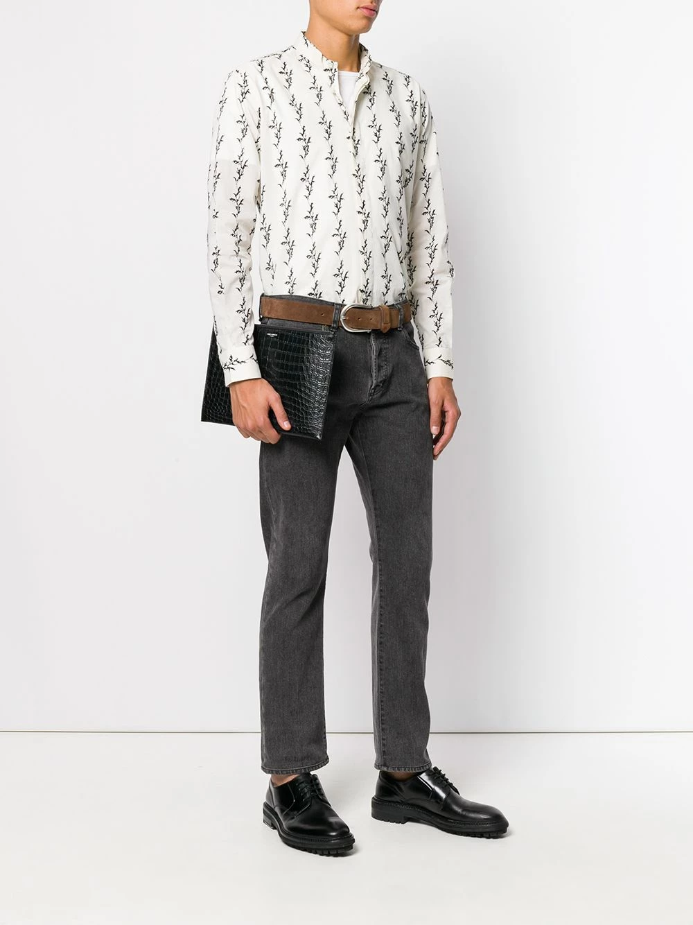 Saint Laurent medium crocodile embossed pouch