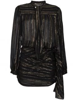 Saint Laurent bow detail metallic wrap silk mini dress