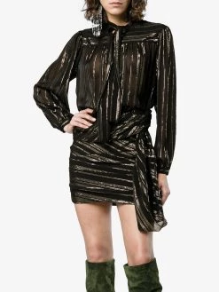 Saint Laurent bow detail metallic wrap silk mini dress