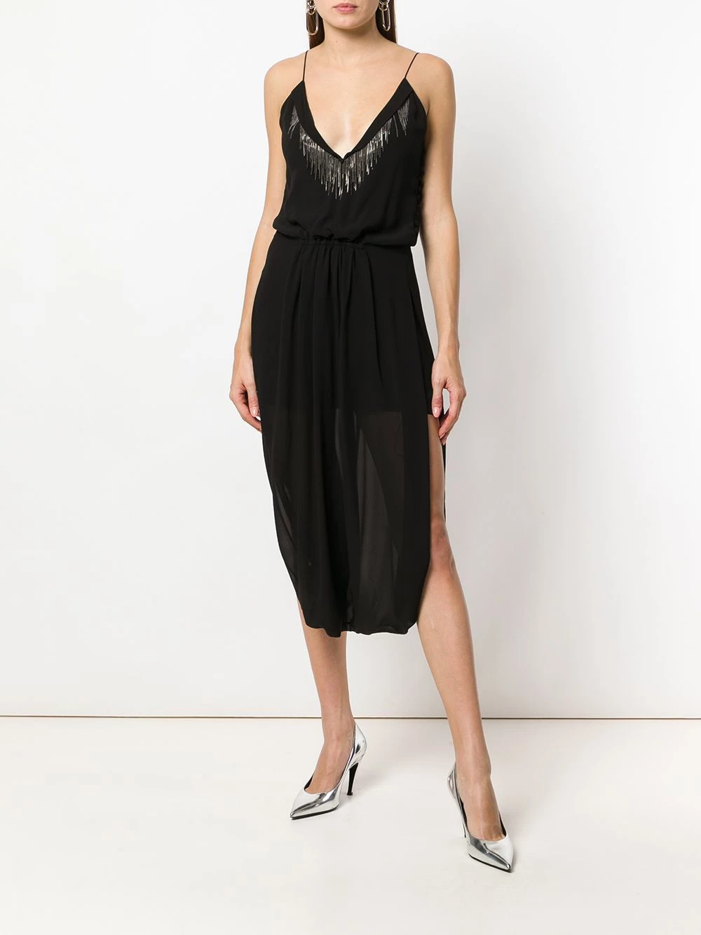 Saint Laurent side-slit V-neck midi dress