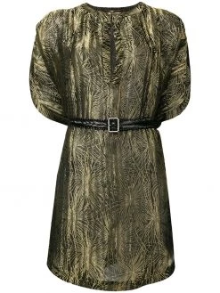 Saint Laurent belted split neck jacquard top