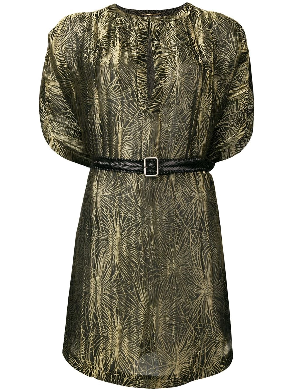 Saint Laurent belted split neck jacquard top