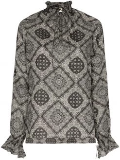 Saint Laurent bandana print tie neck blouse