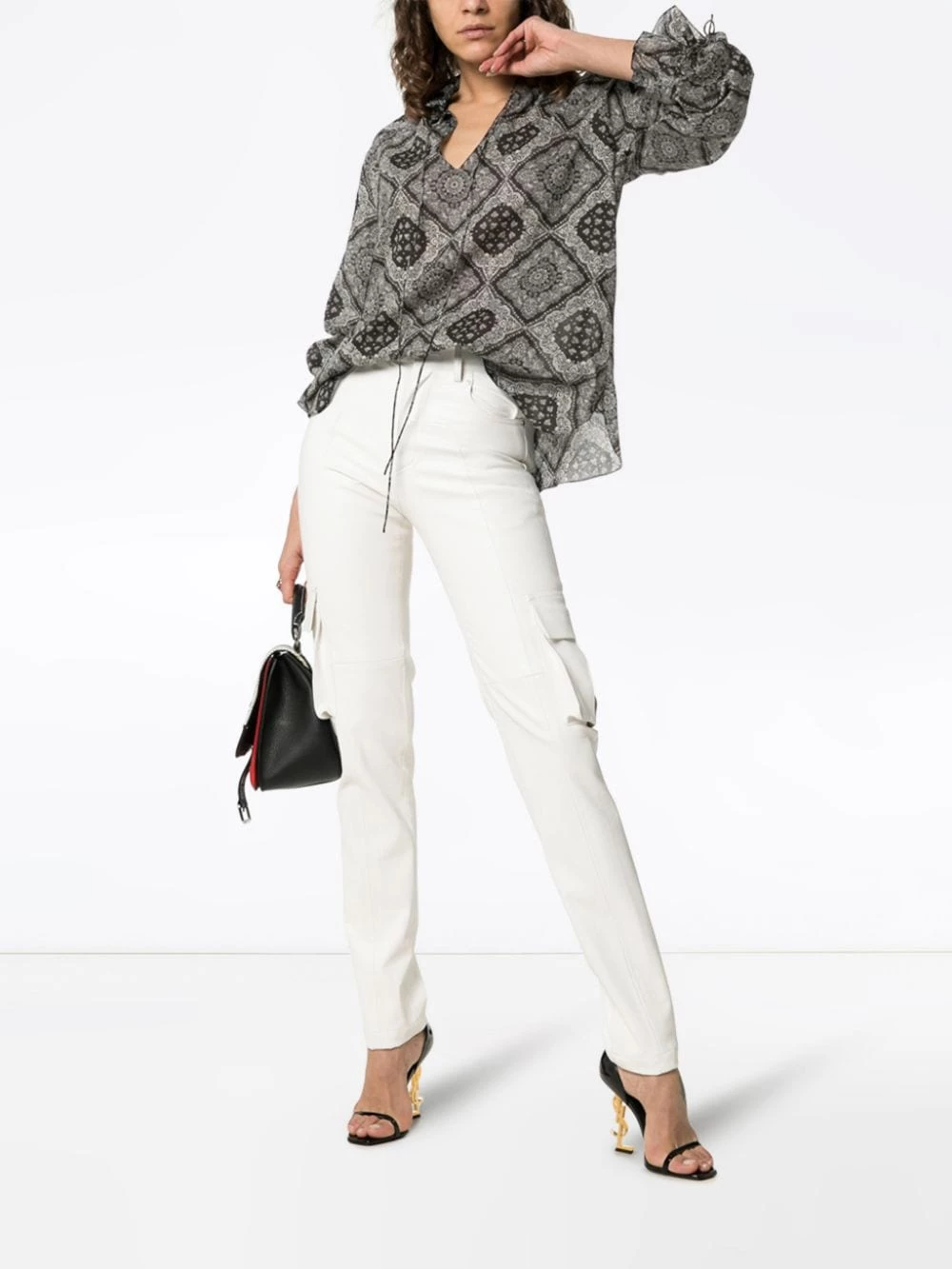 Saint Laurent bandana print tie neck blouse