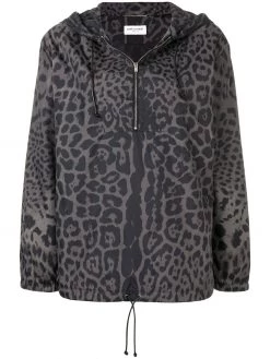 Saint Laurent leopard print hooded bomber
