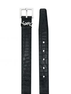 Saint Laurent Monogram crocodile-embossed belt