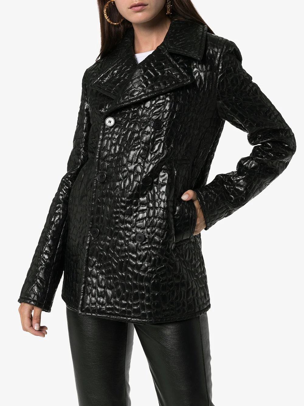 Saint Laurent lacquered crocodile-style peacoat