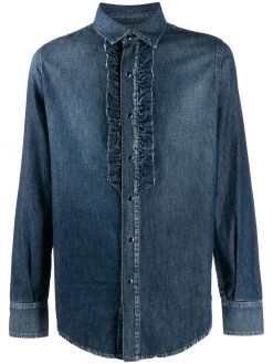 Saint Laurent ruffle detail denim shirt