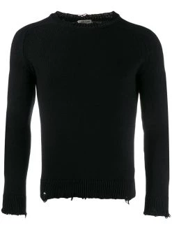 Saint Laurent distressed-effect crew neck jumper