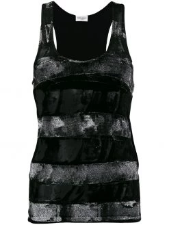 Saint Laurent distressed velvet-stripe tank top