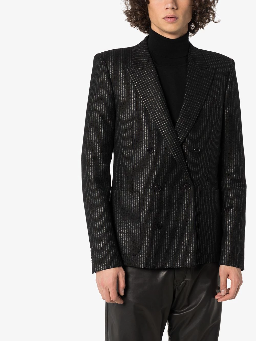 Saint Laurent metallic pinstripe double-breasted blazer
