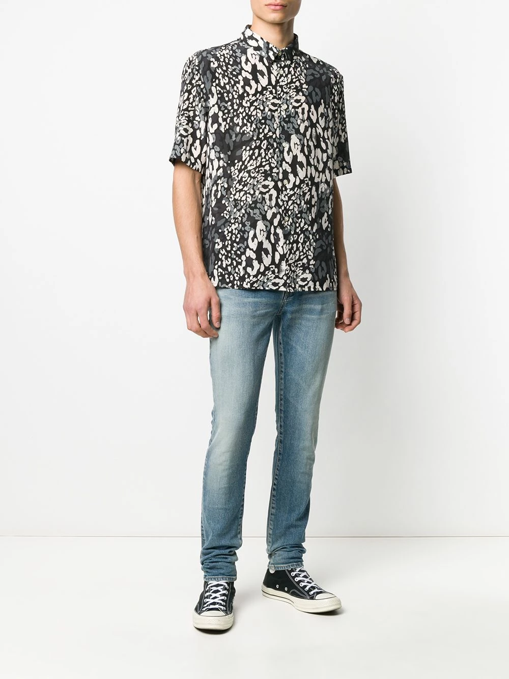 Saint Laurent leopard print short-sleeved shirt