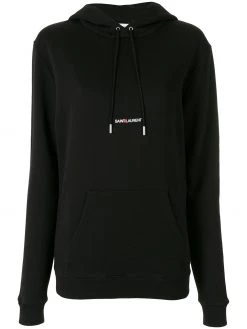 Saint Laurent logo print cotton hoodie