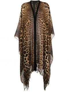 Saint Laurent fringed leopard-print poncho