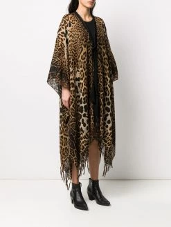 Saint Laurent fringed leopard-print poncho