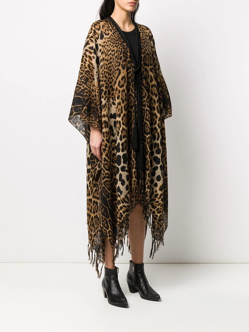 Saint Laurent fringed leopard-print poncho