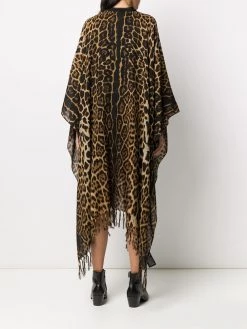 Saint Laurent fringed leopard-print poncho