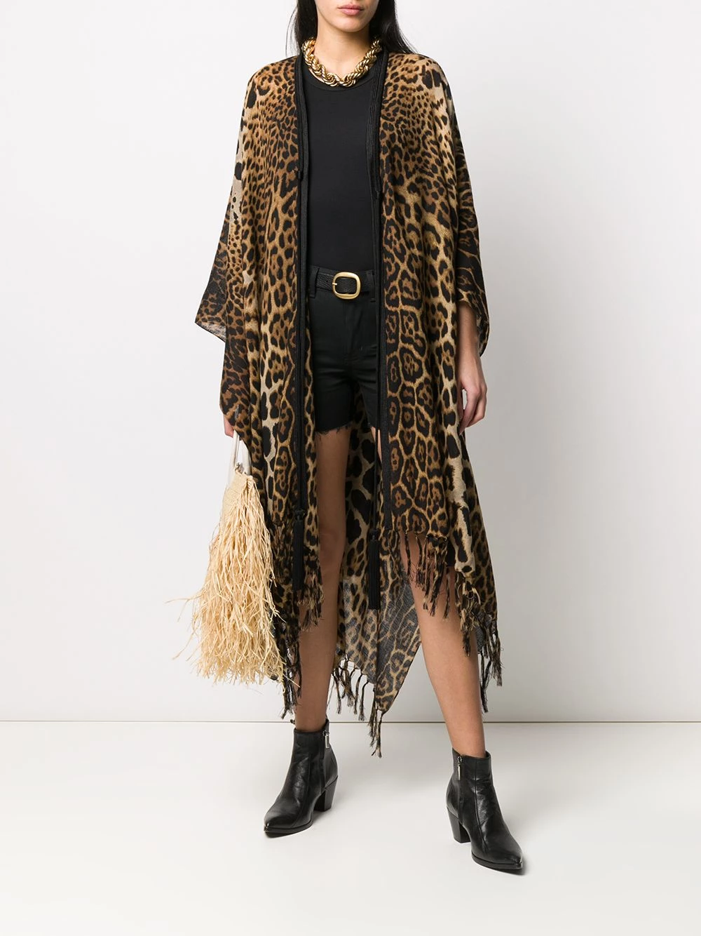 Saint Laurent fringed leopard-print poncho