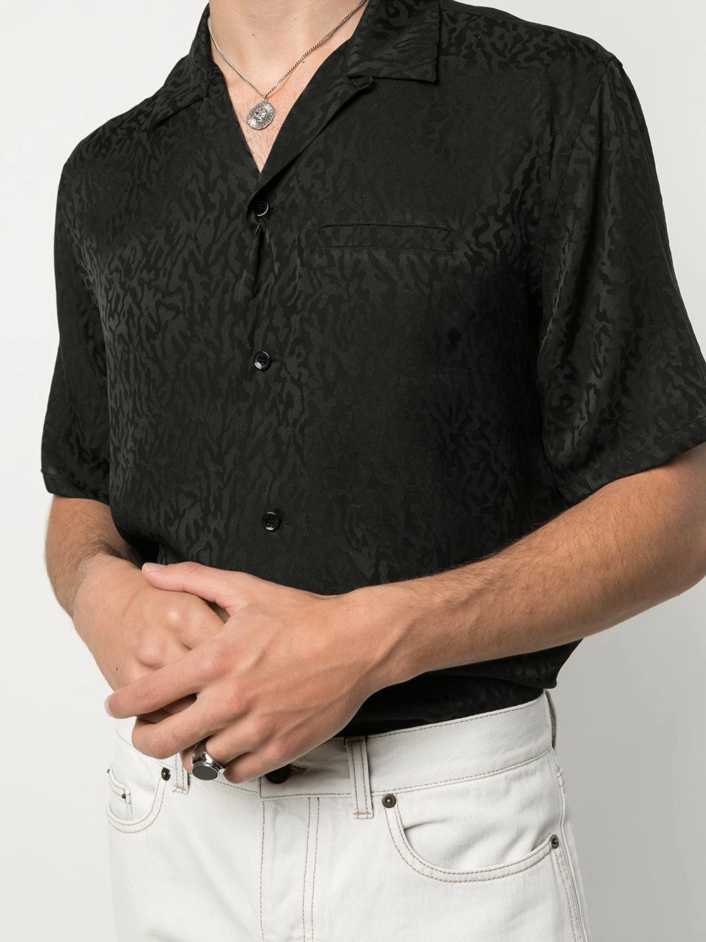 Saint Laurent Shark-collar leopard pattern shirt