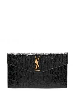Saint Laurent Uptown crocodile-effect monogram clutch