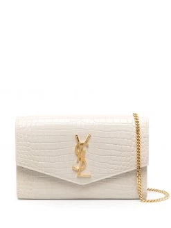 Saint Laurent Uptown crocodile-embossed chain wallet