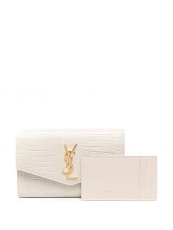Saint Laurent Uptown crocodile-embossed chain wallet