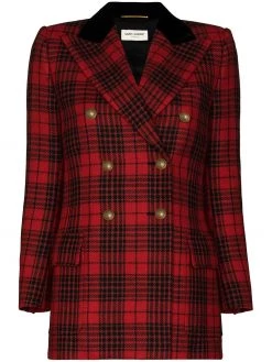 Saint Laurent double-breasted tartan pattern blazer