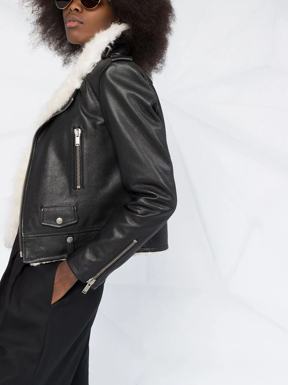 Saint Laurent shearling collar biker jacket