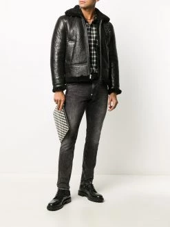 Saint Laurent long-sleeve shearling-trim jacket