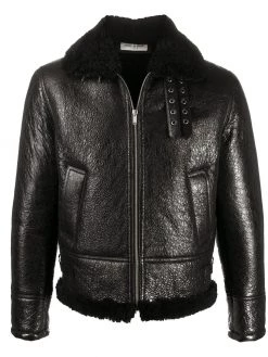 Saint Laurent long-sleeve shearling-trim jacket