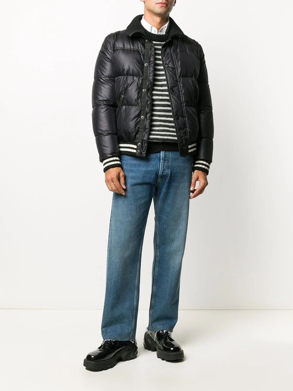 Saint Laurent stripe-trim puffer jacket