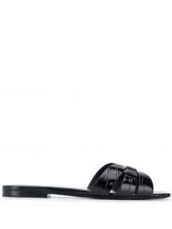 Saint Laurent crocodile-effect crossover strap sandals
