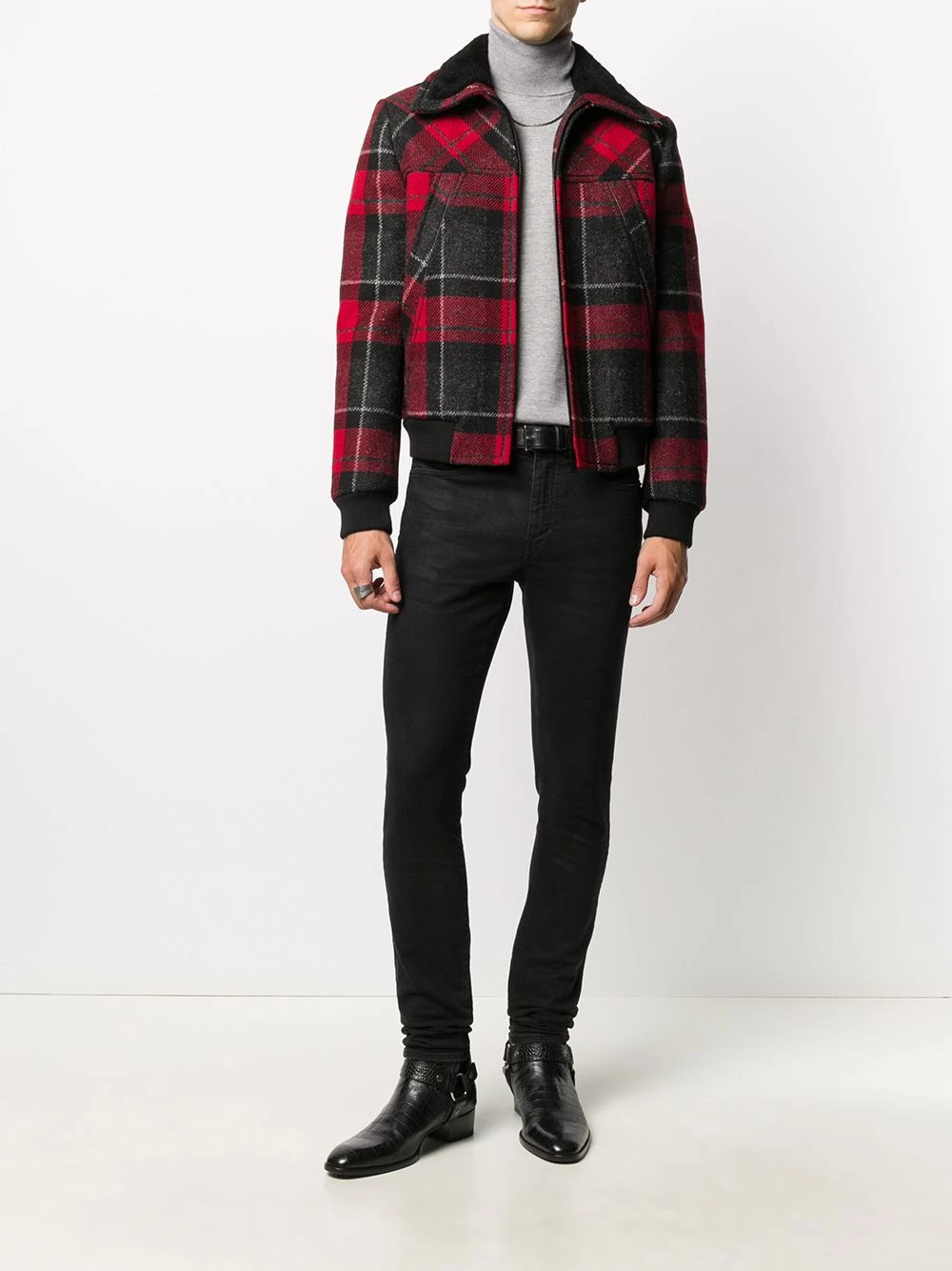 Saint Laurent zip-up tartan-print jacket