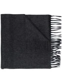 Saint Laurent logo patch fringed scarf