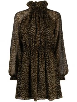 Saint Laurent leopard-print pleated mini dress