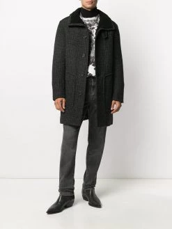 Saint Laurent shearling-collar check wool coat