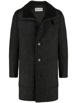 Saint Laurent shearling-collar check wool coat