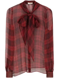 Saint Laurent semi-sheer bow-detail silk blouse