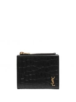 Saint Laurent Monogram crocodile-embossed compact wallet