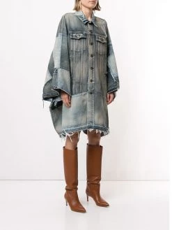 Saint Laurent patchwork denim cape dress