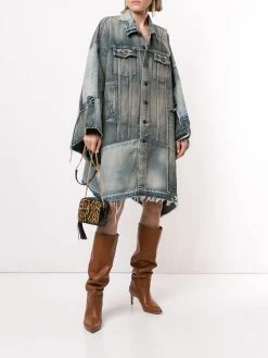 Saint Laurent patchwork denim cape dress