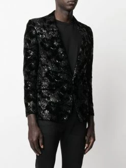 Saint Laurent patterned-jacquard single-breasted blazer