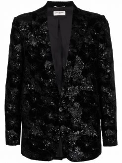 Saint Laurent patterned-jacquard single-breasted blazer