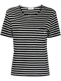 Saint Laurent logo-embroidered stripe T-shirt