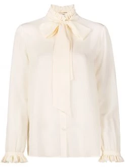 Saint Laurent pleated collar pussy-bow blouse