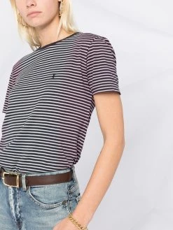 Saint Laurent embroidered logo striped T-shirt