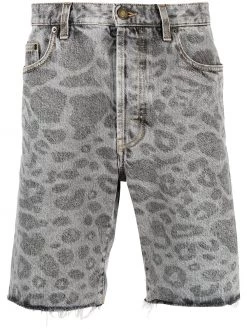 Saint Laurent leopard-print denim shorts
