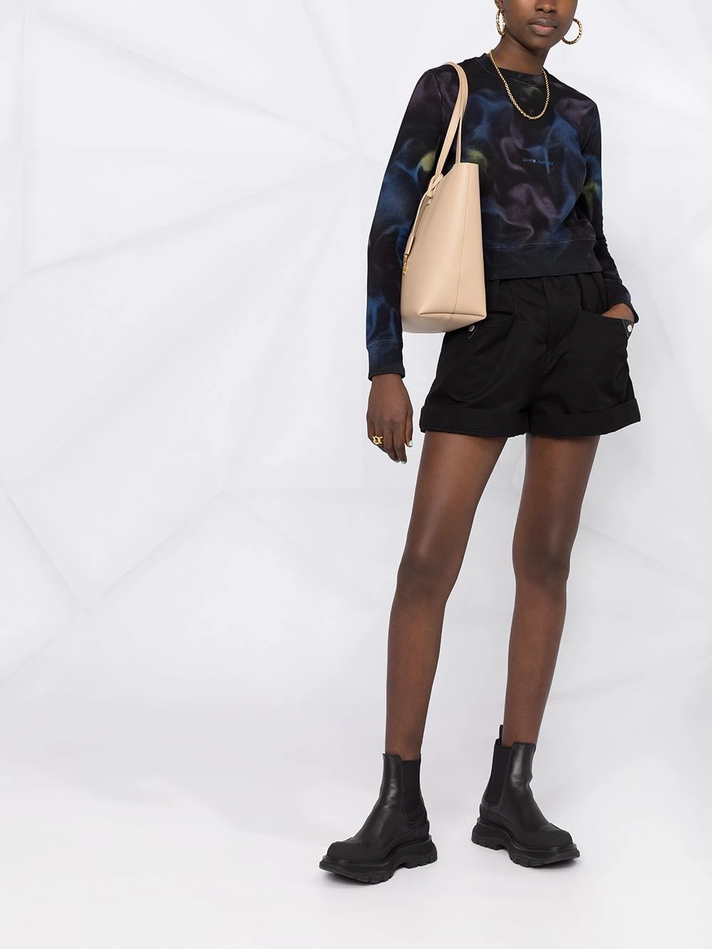 Saint Laurent logo-print wave-print sweatshirt