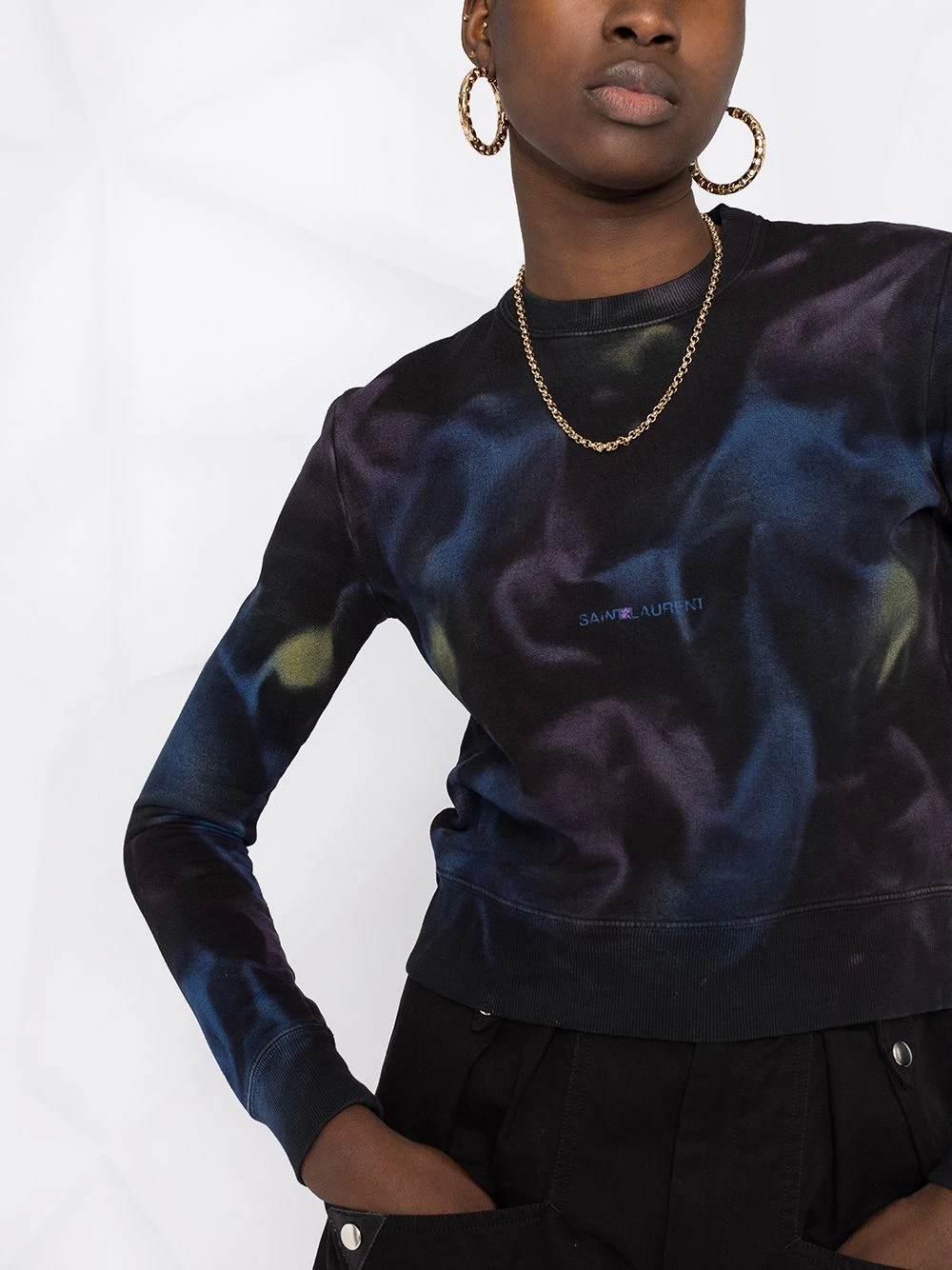 Saint Laurent logo-print wave-print sweatshirt